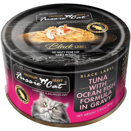 (原箱優惠)(新包裝) Fussie Cat 80g Premium Gravy Black Label ((Tuna with Ocean Fish Formula in Gravy)) 全齡肉汁主食罐 極品吞拿魚+海魚 80克 X 24罐 (FUG-BLC) (原箱優惠)(新包裝) Fussie Cat 80g Premium Gravy Black Label ((Tuna with Ocean Fish Formula in Gravy)) 全齡肉汁主食罐 極品吞拿魚+海魚 80克 X 24罐 (FUG-BLC)